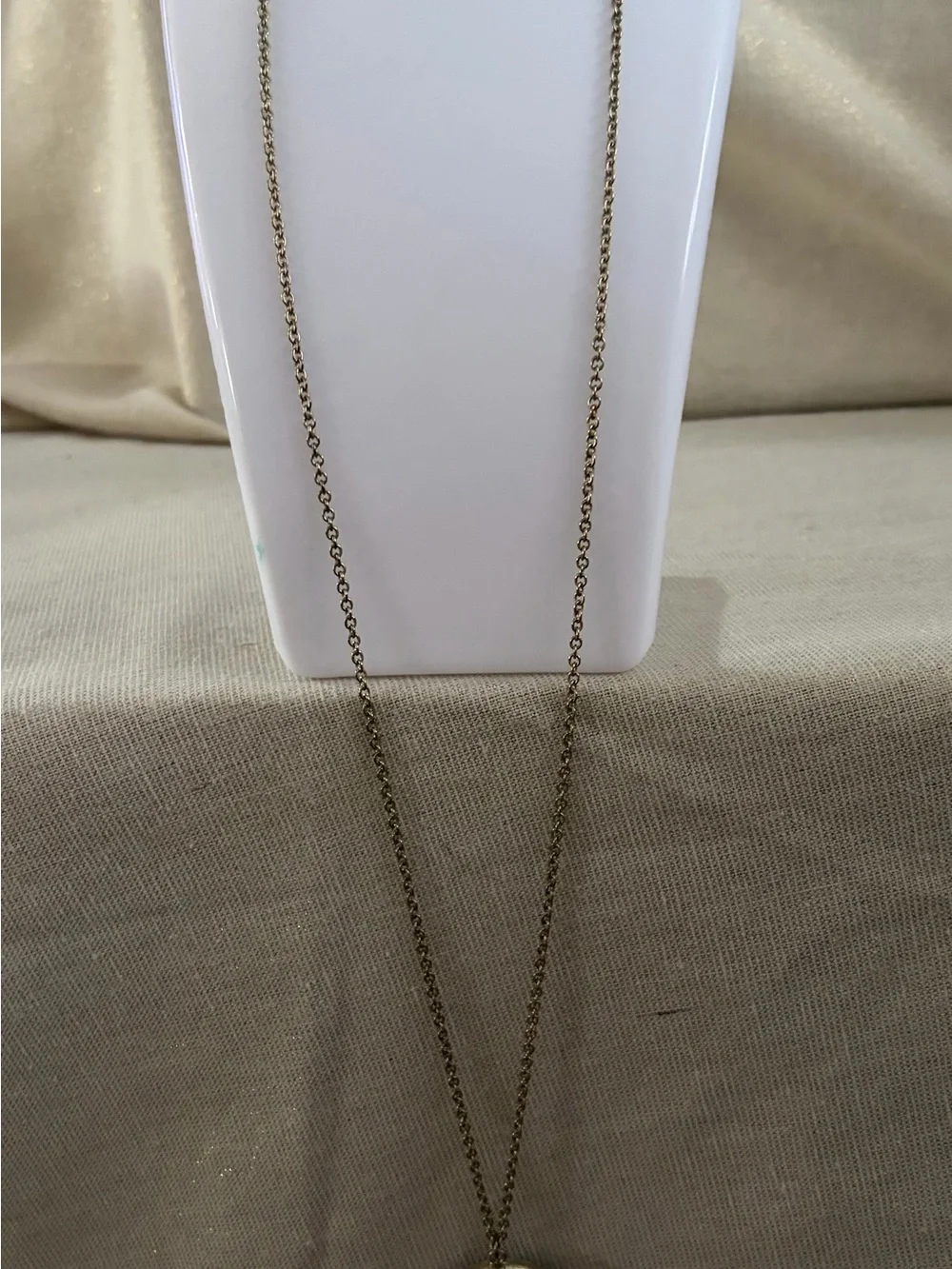 Gold-Tone Long Pendant Necklace with Green Stone